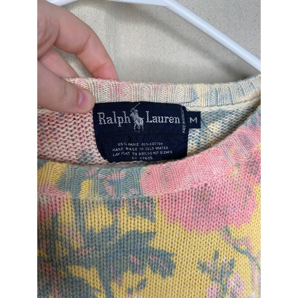 1980s Ralph Lauren Rare Floral Romantic Pastel Granny Coquette Cottage Sweater M - Picture 2 of 4
